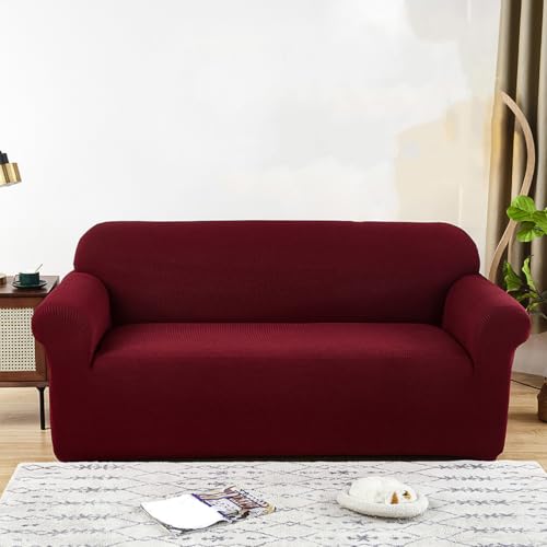 Housse extensible pour canapé sectionnel 3 places rouge bordeaux - 2