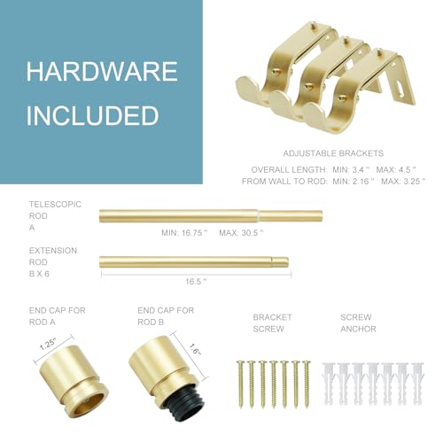 Image of Byondeth Curtain Rods for Windows 16 to 120 Inches Adjustable Length 1 Inch Diameter Window Curtain Rod with Aluminium Finials, Warm Gold