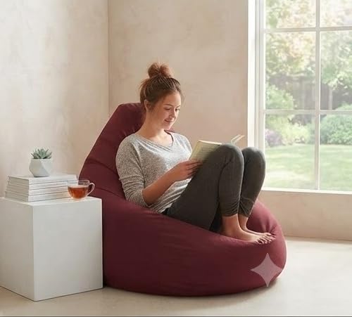 Image of 7 India Leatherette Bean Bag Without Beans| Comfortable Sofa Chair for Living Room, Bedroom & Office | Durable Double Stitch Bean Bag Seat (Maroon, XXL)