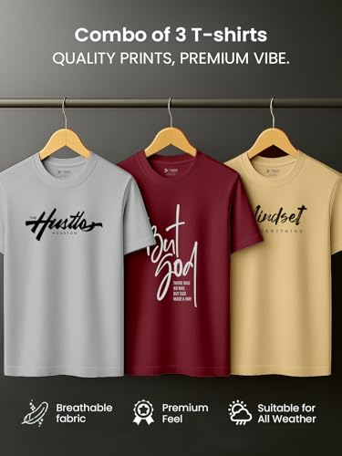 Image of XENOVAURBAN Men's Printed T-Shirt Combo Pack of 3 | Regular Fit Cotton Tshirts for Man - PRNT3