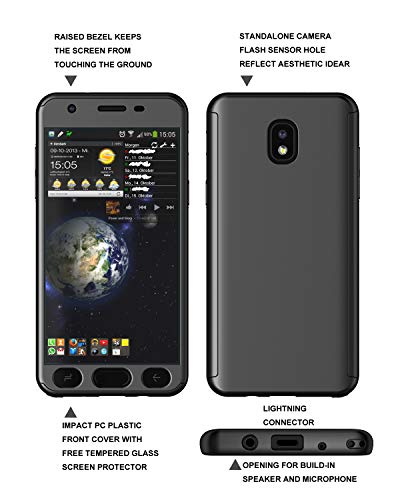 Njjex Case For Samsung Galaxy J3 2018/J3 Eclipse 2/J3 Orbit/J3 Achieve/Express Prim 3/Amp Prim 3/J3V/J3 Aura/J3 Star W/[Tempered Glass Screen Protector], [N360] Full Body Slim Phone Cover [Black] #TOP1