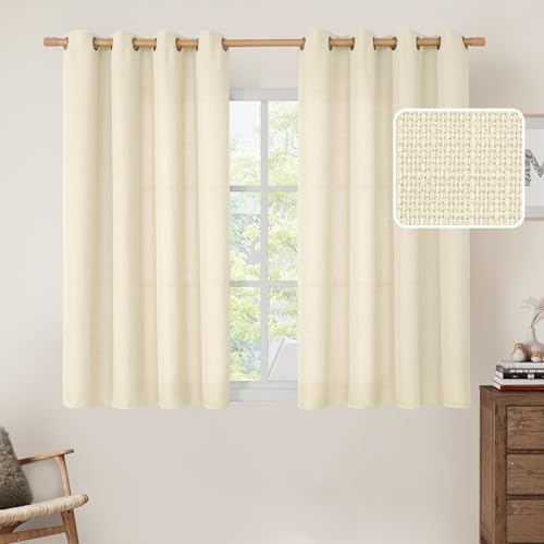 Image of LAMIT Linen Curtains 54 Inch for Bedroom, Grommet Thick Linen Textured Sheer Curtains Light Filtering Privacy Window Drapes for Living Room, Panels, 52 x 54 Inch, Light Beige