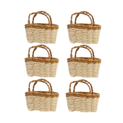 LOGOFUN 6PCS Mini Woven Baskets Miniature Wicker Baskets Tiny Rattan Picnic Baskets with Handle for Dollhouse Farmhouse Accessories