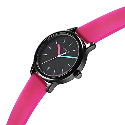 Image of Sonata Splash Quartz Analog Black Dial Pink Plastic Strap Watch for Women - 8178NP02