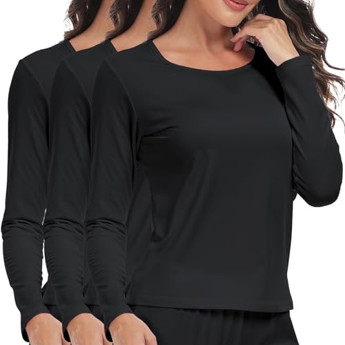 ZUTY 3 Pack Long Sleeve Thermal Shirts for Women Tops Long Johns