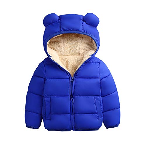 niceclould Winter Coat Toddler Kids Solid 3D Bear Ear Hooded Padded Jacket Outfit Body Boys Girls Snow Warm Clothes Outerwear (Royal Blue, 6-12 Months)