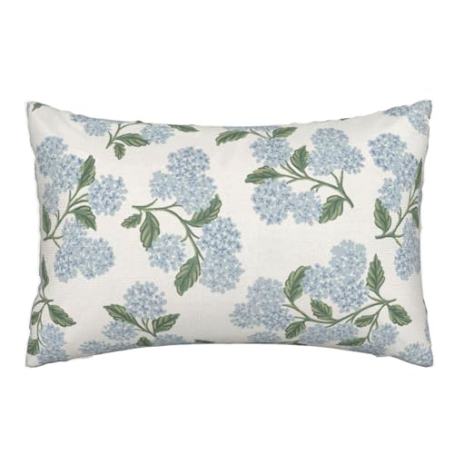 Image of AEIOAE Spring Pillow Covers 12x20 Inch Set of 2, Green Blue Hydrangea Flower Throw Pillows Case,Floral Summer Outdoor Seasonal Decorative Farmhouse Decor Cushion Covers for Home Sofa Bed Couch