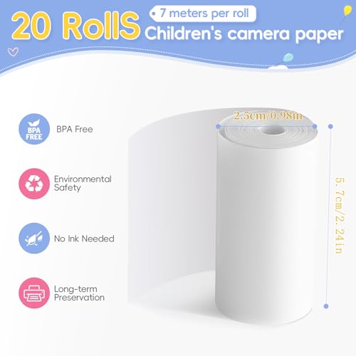 (20 Rollen) Nachfüllpapier für Kinderkamera - Thermopapier Kinderkamera, Thermodrucker Papier Weiß, Kamera Kinder Sofortdruck Papier, Einfach auszutauschen.