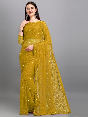 Image of LOROFY Women's Brasso Net Saree With Blouse