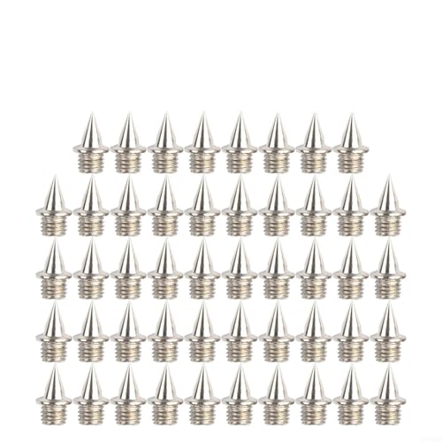 48PCS Steel Needle Spikes 6.4mm Running Shoe Spikes for Track and Field Cross Country Spike Replacements Silver and Gold Shoe Spike Inserts（Sharp Silver）