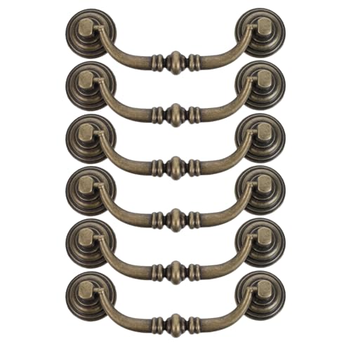 SEWACC Lot de 6 Poignées de Meuble Style Rustique Vintage, Entraxe 96 Mm, Poignées de Tiroir à Double Trou en Métal Finition Jaune Ancien, pour Commode,...