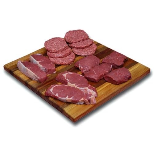 Bison Burgers &amp; Steak Combo Pack: 14 Piece (Variable total 3.88-5.39 lbs.) - 2 Ribeye Steaks, 2 New York Strip Steaks, 4 Sirloin Steaks, 6 Bison Burgers Patties - Grass fed bison - TenderBison