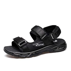 Herensandalen, Strandslippers, Ademende Sandalen Met Open Tenen, Slipvaste Autoschoenen, Platte Rubberen Sandalen Met Verstelbaar Klittenband,Black-42