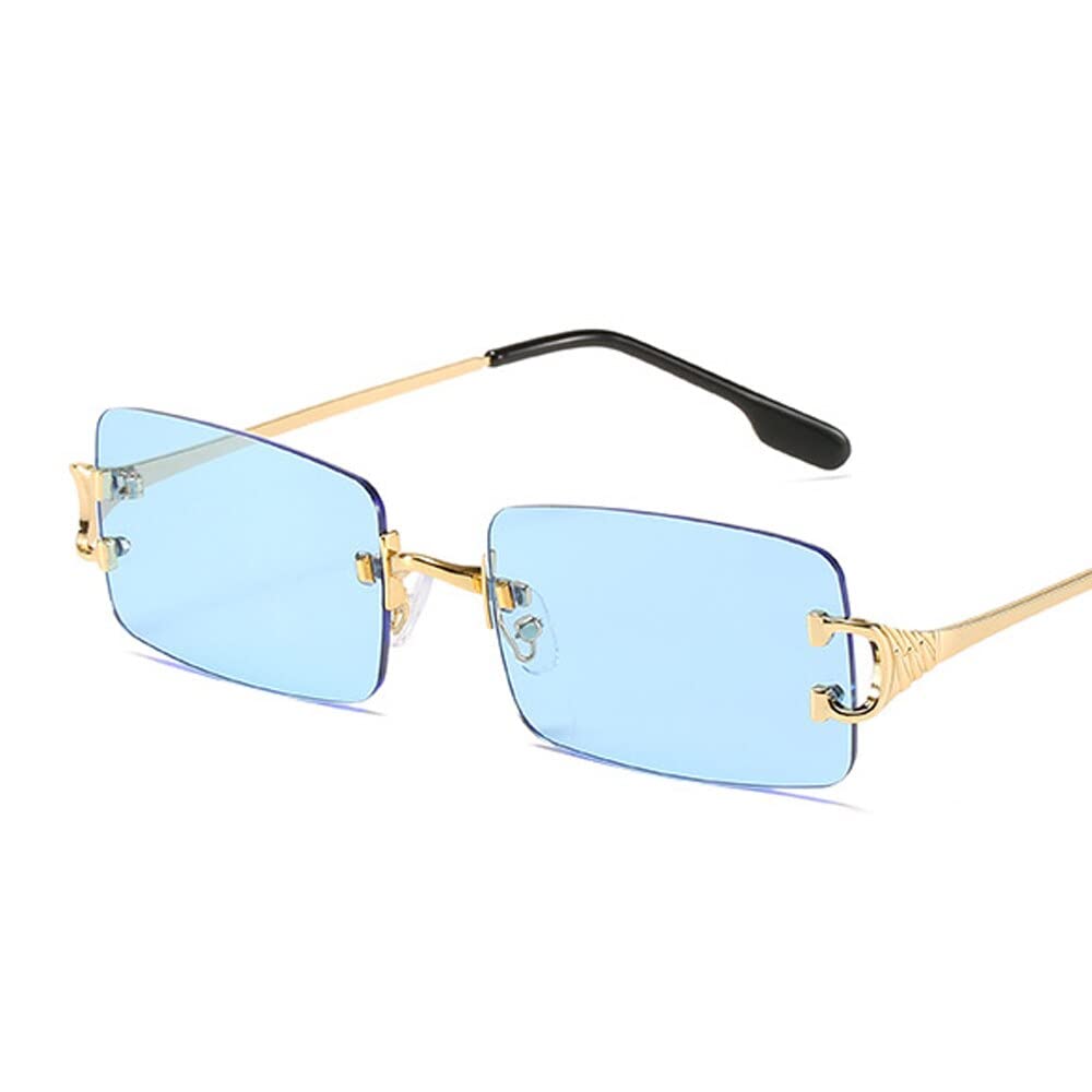 Schmale Sonnenbrille Männer Randlos Sommer Rot Blau Schwarz Rechteckige Sonnenbrille für Frauen Klein