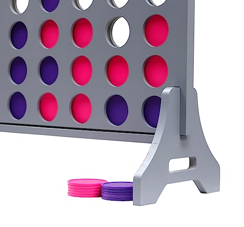 Image of Giant 4 in a Row Game for Family & Adults - Tailgating Pros Jumbo Grey Wooden Four in a Row Indoor & Outdoor Yard Game for Family Party Fun, Portable Activities for Patio, Backyard, and Camping