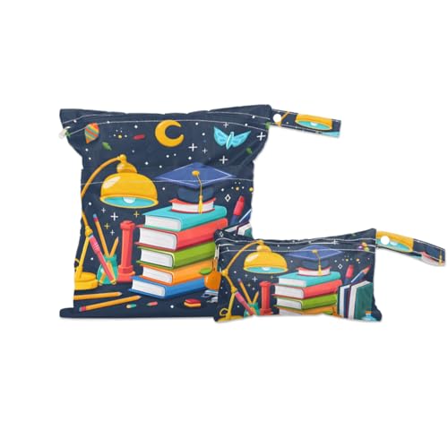 GzLeyigou 2 Set Books Wet Dry Bags for Baby Cloth Diapers Reusable Storage Bag for Travel,Beach,Pool,Daycare,Stroller,Gym,Laundry,Dirty Clothes,Swimsuits & Wet Clothes, Desktop Wet Bag
