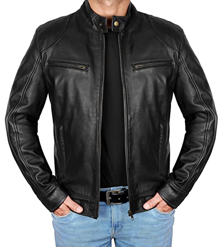Image of Brown Leather Jacket Mens Real Lambskin Vintage Biker Jacket Men - Mens Black Leather Jacket