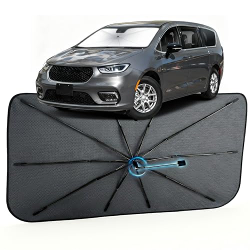 Image of Car Windshield Sun Shade for Chrysler Pacifica 2017-2026 -[Reflective Coated Fabric] Sunshade Umbrella for Front Window, Car Shades Sun Visor Keep Car Cool and Protects Interior, 1:1 Exact Fit