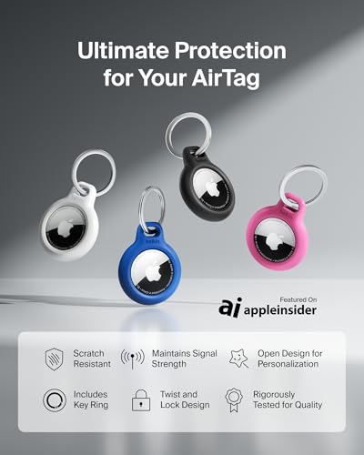 Image of Belkin Apple AirTag Secure Holder with Key Ring - Durable Scratch Resistant Case With Open Face & Raised Edges - Protective AirTag Keychain Accessory For Keys, Pets, Luggage, Backpacks - 2-Pack White