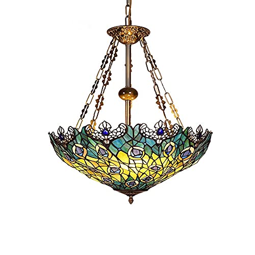 Plafonnier tiffany grand modèle de 55cm avec vitrail baroque fait main de haute qualité