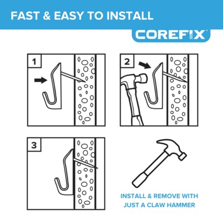 Image of Corefix Barb Wall Hook 4 Pack Universal Hammer-In Picture Hooks, Wall Hooks for Hanging Frames, Mirrors or Canvas into Plasterboard or Wood. Removable and Reusable Hook With Neat Modern Finish (White)