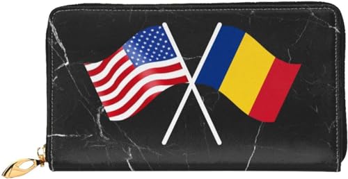 American And Romania Flag Wallet Card Bag