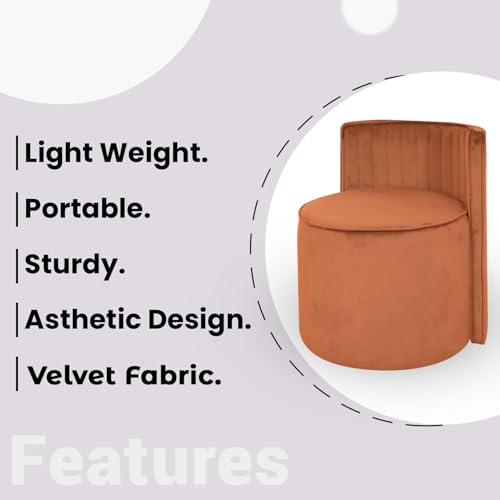 Image of Puffy Stool for Living Room | Velvet OttomanPouffes for Sitting with Backrest | Dressing Table Stool | Puffy Footstool Furniture for Home Decor, Office (Brown)