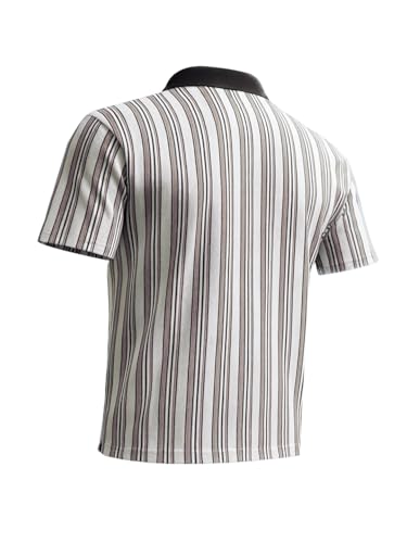 Image of The Indian Garage Co Men Boxy Fit Half Sleeves Vertical Striped Polo T-Shirt