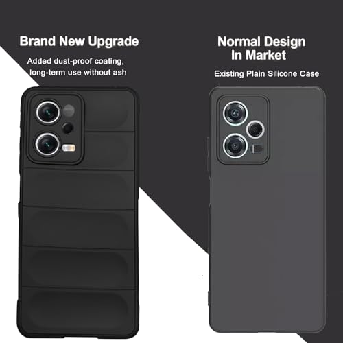 Image of A rtistque Liquid Silicone Stripes Back Cover Case for Mi Redmi Note 12 Pro 5G | with Camera Protection | with Inner Fabric | Anti Slip Grip | AirBag Case - Black