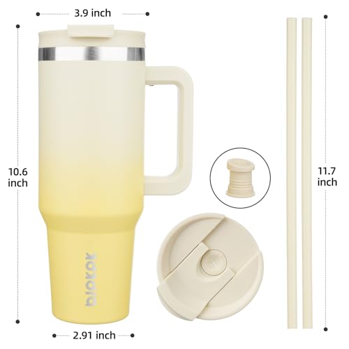 Image of BJPKPK 40 oz Tumbler With Handle Insulated Tumblers With Lid And Straw Stainless Steel Thermal Cup,Lemon