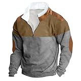 Clearance of Sales - Sudadera de forro polar para hombre, casual, cuello alto, botones, sudadera vintage con estampado de bloques de color, manga larga, con parches en los codos, ofertas de Black of