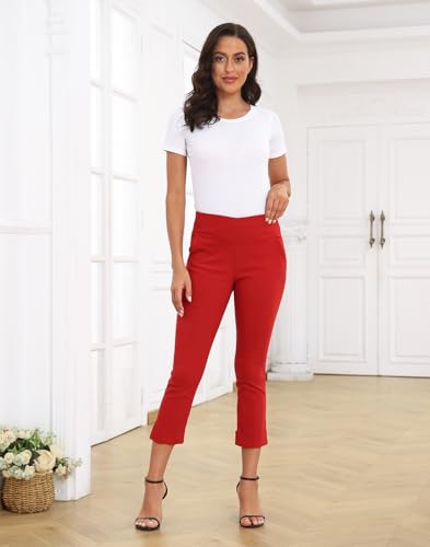 Image of HDE Pull On Capri Pants for Women with Pockets Elastic Waist Cropped Work Pants