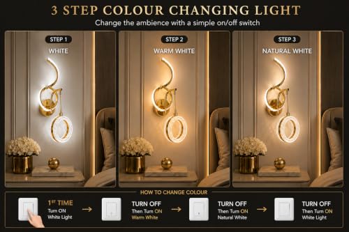 Image of FILLISKA Luxurious LED Wall Lamp for Home with Adjustable Colour Changing Function (1 Year Warranty)(French Gold-1063)