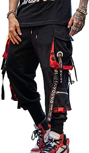 Men's Jogger Pants Punk Cargo Baggy Techwear Hip Hop Harem Pants Streetwear Tactical Track Pants Black Medium