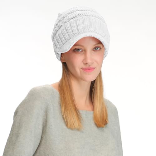 Image of C.C Trendy Warm Oversized Chunky Soft Oversized Ribbed Slouchy Knit Hat with Visor Brim