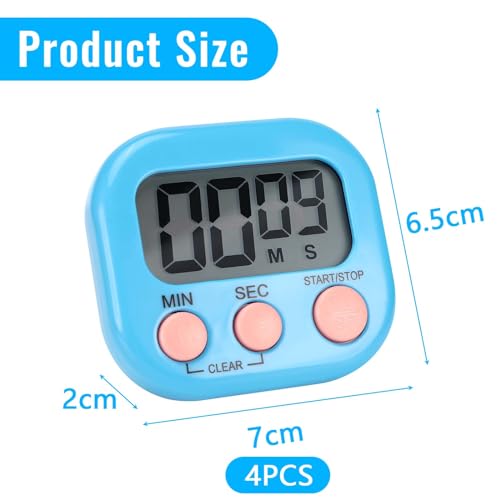 Kasanni 4 StüCk KüChentimer Digital Eieruhr Digital Stoppuhr Kinder, Magnetisch Kurzzeitwecker Stoppuhr Digital, Mit Klappbarem StäNder Und Display, Geeignet Zum Kochen, Backen, Sport, Lernen 2