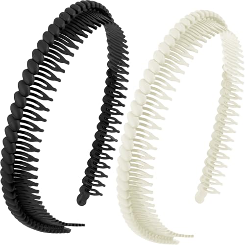 Alpinleux 2 Pcs Headband with Teeth, Comfortable Headbands for Women with Teeth, Fashion Comb Headband, Plastic Head Bands for Women's Hair Non Slip (4.3''×0.7'')