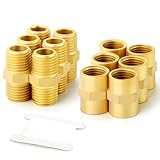 Gasher 12PCS Metals Brass Pipe Fitting, Hex Nipple Brass Tone, 1/4