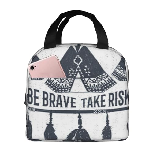 断熱ランチバッグ、大容量、防水、熱漏れ防止、スタイリッシュで丈夫、仕事、学校、アウトドア活動に便利、男女兼用 (黒い矢印、部族、民族、アステカのパターン、抽象的な古代のアーチェリー、アフリカの部族)