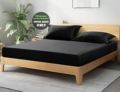 Fitted Sheet- COSMOPLUS Twin Fitted Sheet Only(No Flat Sheet or Pillow Shams),4 Way Stretch Micro-Knit,Snug Fit,Wrinkle Free,for Standard Mattress and Air Bed Mattress from 8” Up to 10”,Black