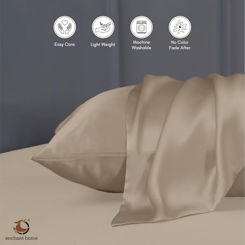 Image of 300 TC Art Silk Satin Pillow Cover Set | Durable Satin Pillow Cover with Envelope Closure | Luxury Satin Pillow Covers | Cozy Satin Pillow Covers (2, Beige)