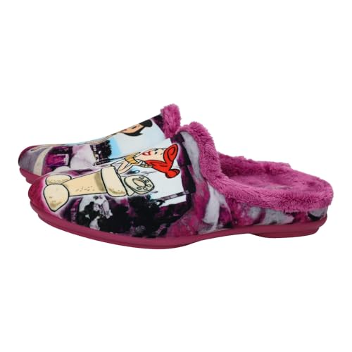 VULCA-BICHA 1375 Zapatillas de estar por casa para mujer, con estampado de personajes animados, chinelas de invierno con plantilla extraible, hechas en España MUJER ZAPATILLAS CASA FRAMBUESA 38