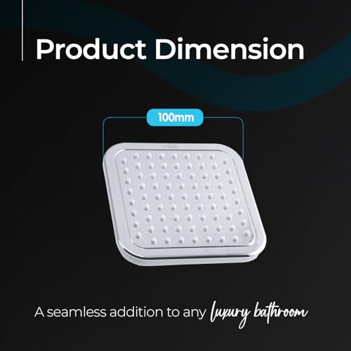 Image of Mila Classique Single Function Overhead Shower Head | Rain| White Nozzle Chrome Finish Square Showerhead for Wall Mount | Durable ABS Body, Wide Coverage, Easy Install | Bathroom Fitting (100*100mm)
