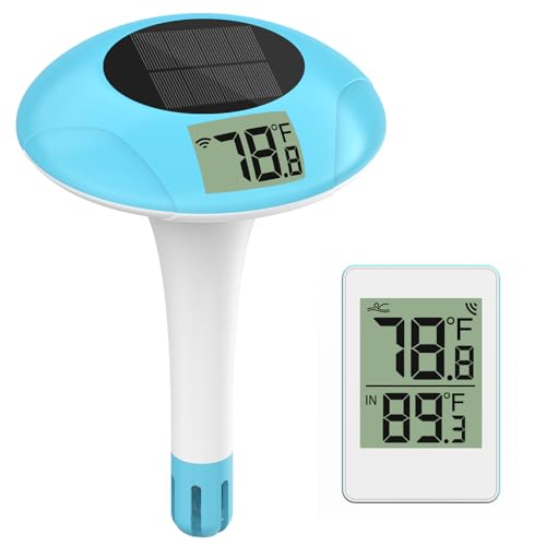 Wireless Pool Thermometer, Digital Pool Thermometer Floating Easy Read–IPX8 Waterproof Solar Temperature Gauge for Aquarium, Pond, 328 Feet Long Connection