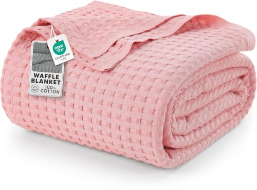 Image of Utopia Bedding 100% Cotton Waffle Weave Blanket Twin Size for Couch Sofa Bed - Lightweight, Breathable Summer Blankets Soft and Cozy, Gifts for Women Home Room Decor (Pink, 90x72 Inch)
