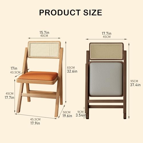 Retro Folding Chair Woven Rattan Dining Chair Armless Guesthouse Leisure Chair,Tea House Chair Backr