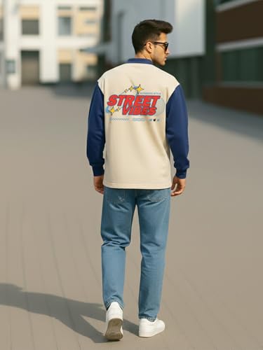 Image of Veirdo Men's Oversized Loopknit Cotton Zipper Polo Neck T-Shirt | Oversized Baggy Fit Full Sleeve Casual Streetwear Top Sizes: S-XXL