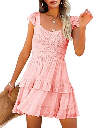 Fessceruna Womens Summer Ruffle Dresses Elastic Empire Waist A-line Layered