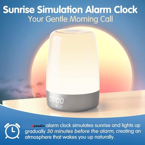 Image of Sunrise Alarm Clock Wake Up Light with Digital LED Display, Bedside Night Lamp with Snooze & Touch Control, Gradual Sunrise Simulation Alarm Clock for Bedroom