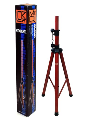 MR DJ SS350R Speaker Stand Universal Red Heavy Duty Folding Tripod PRO PA DJ Home On Stage Speaker Stand Mount Holder